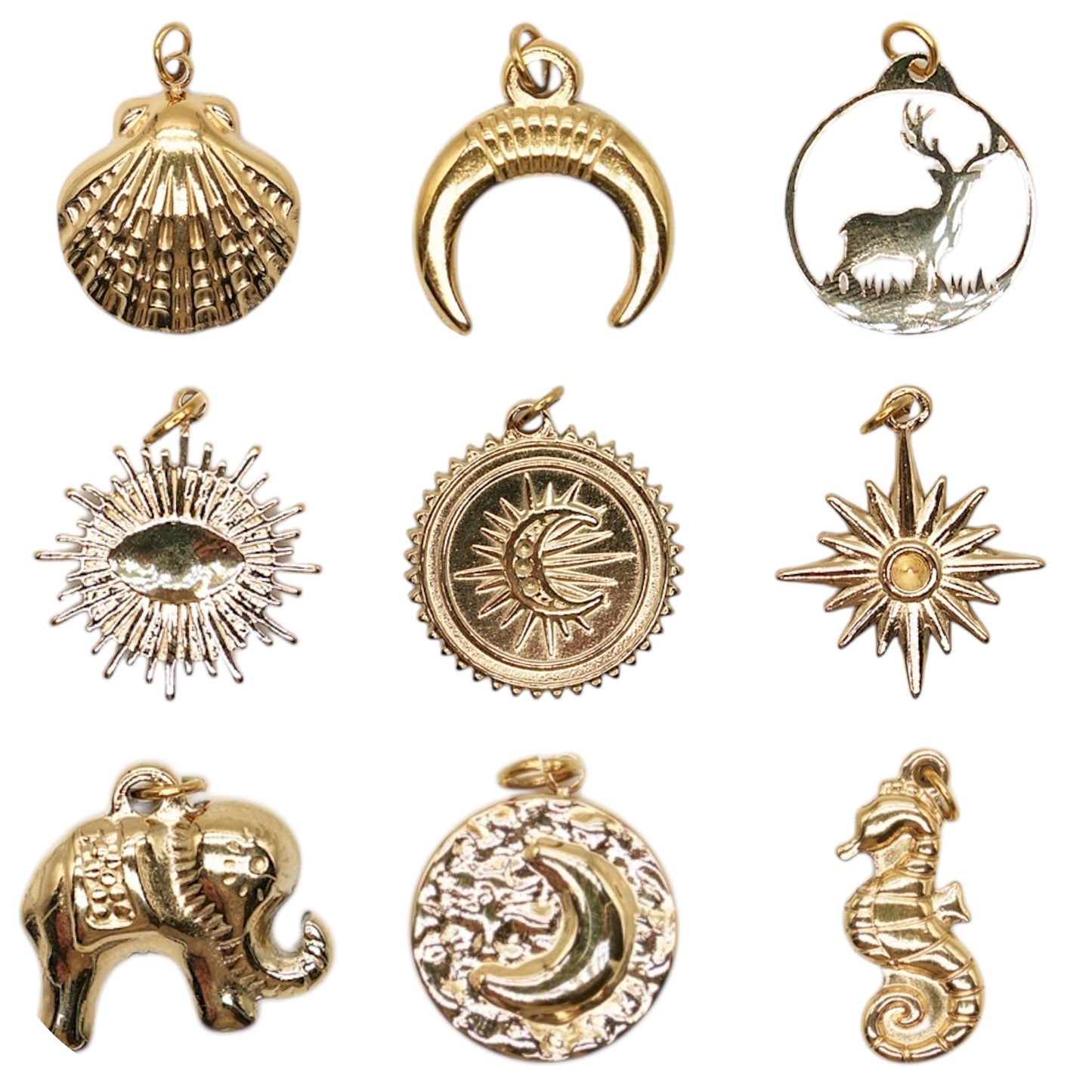 5 Breloques/Pendentifs en acier inoxydable dorée (9 modèles disponible)