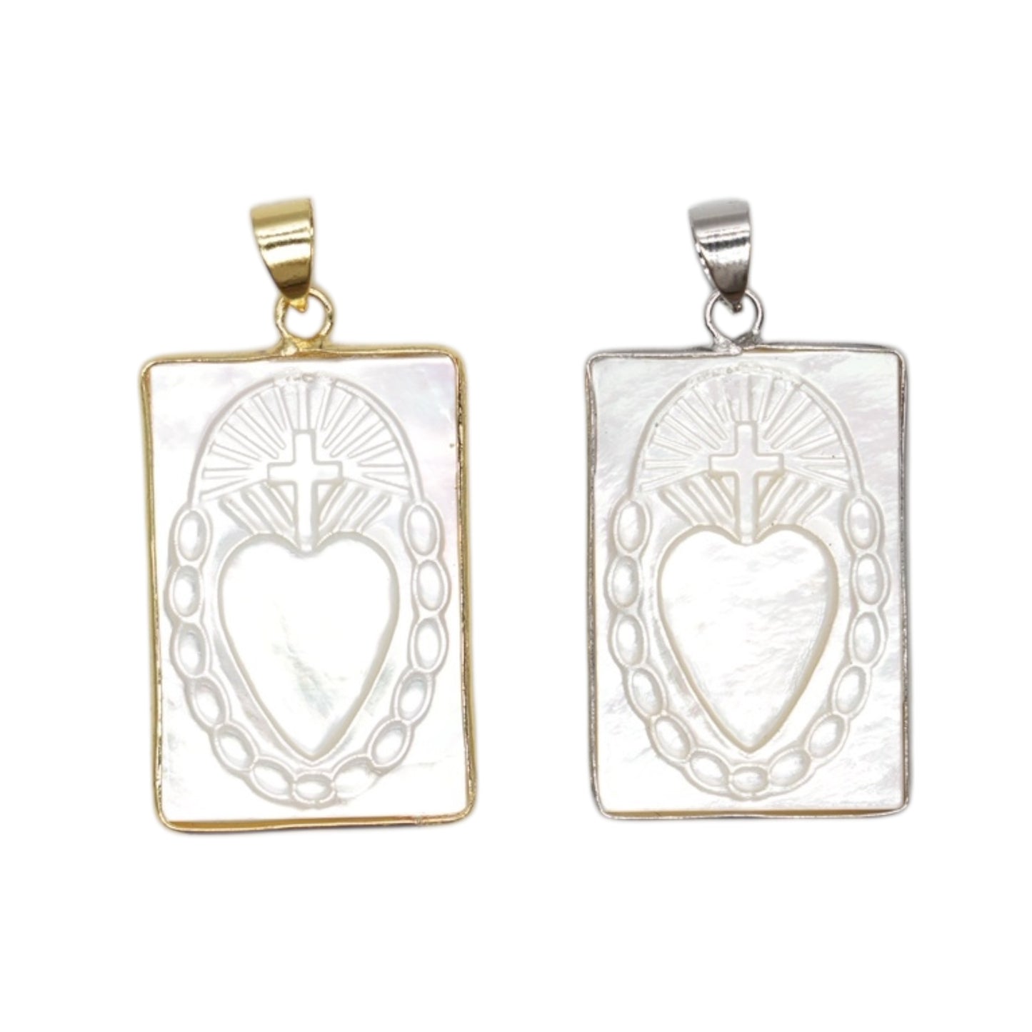 Pendentif Sacré-Cœur de Jésus carré en Nacre (protection spirituelle)