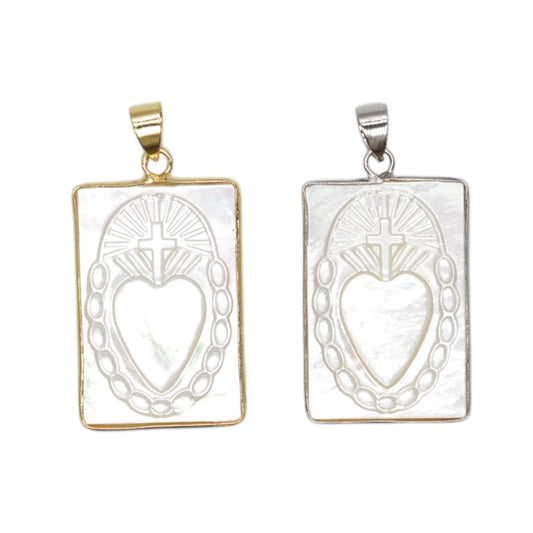 Pendentif Sacré-Cœur de Jésus carré en Nacre (protection spirituelle)