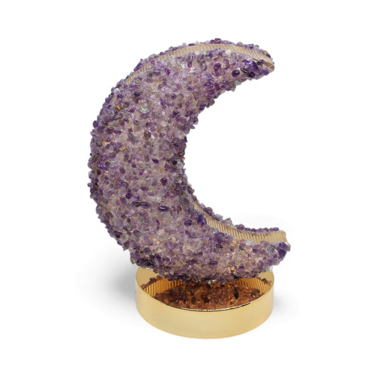 Lampe Lune en Améthyste 21x14 cm – Rechargeable & Tactile