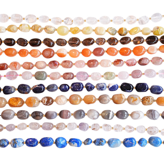 Fil de perle ovale 12x16 mm avec perles de rocaille (11 pierres disponible)