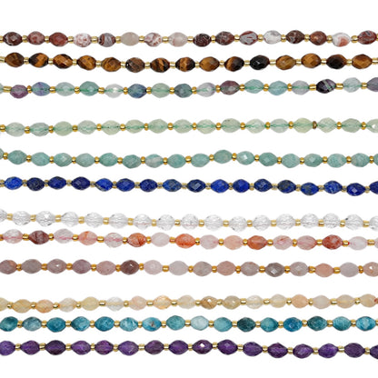 Fil de perles naturelle ovale facetté 6 x 8 mm (21 pierres naturelles)