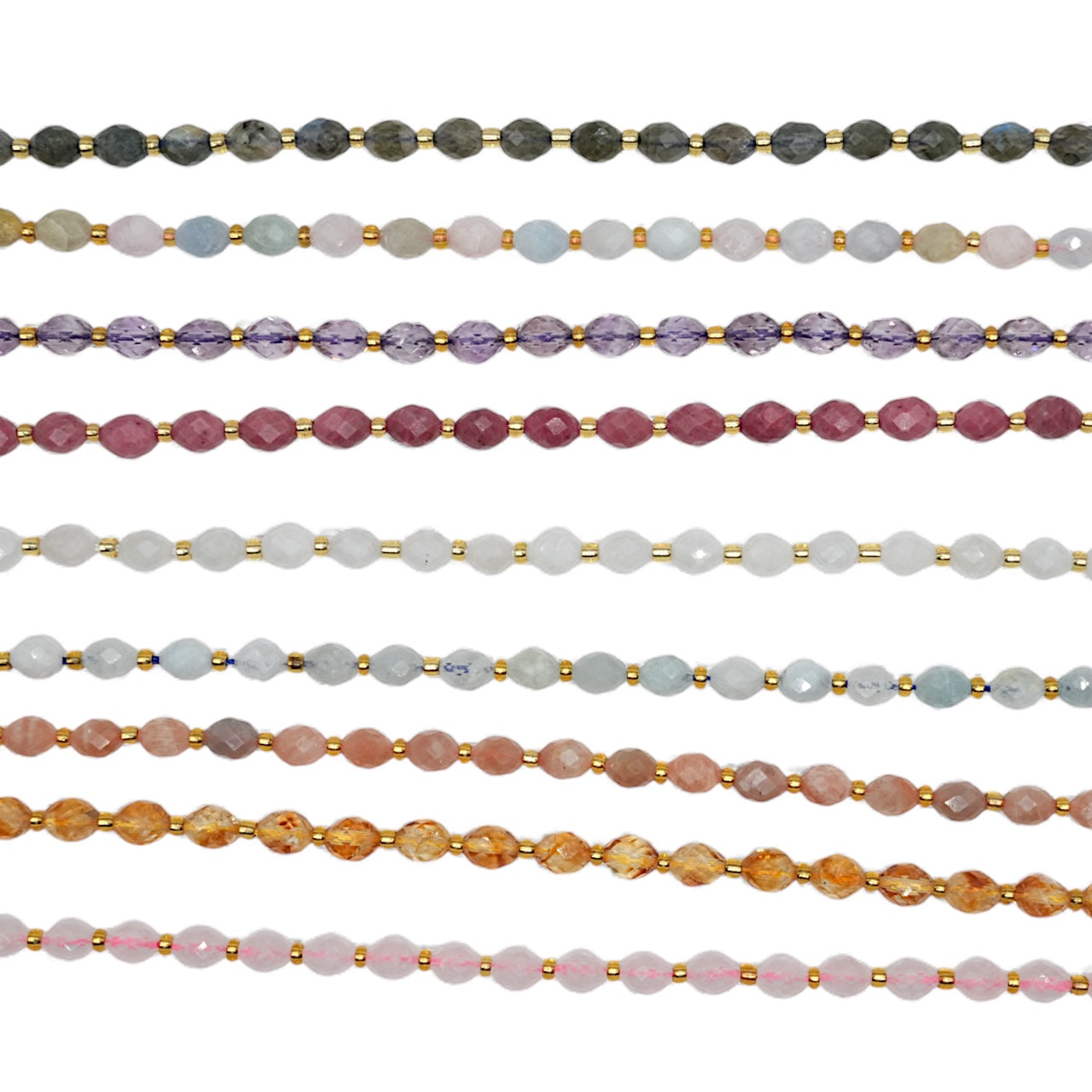 Fil de perles naturelle ovale facetté 6 x 8 mm (21 pierres naturelles)