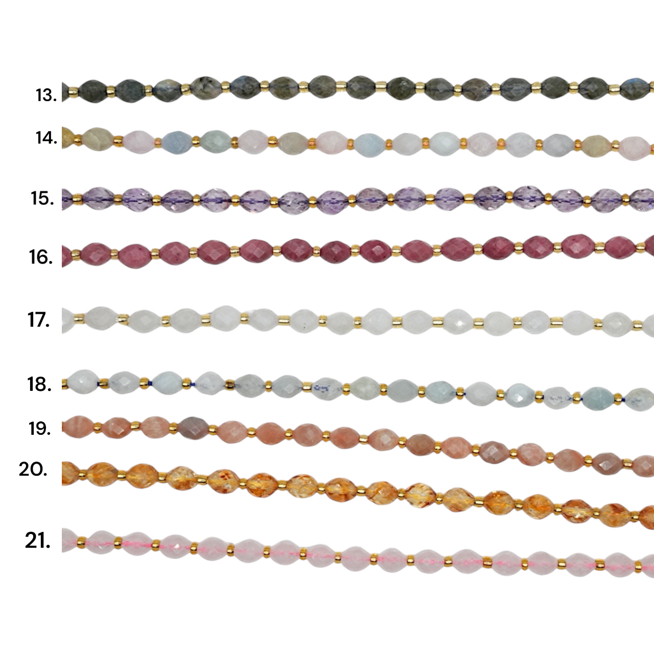 Fil de perles naturelle ovale facetté 6 x 8 mm (21 pierres naturelles)