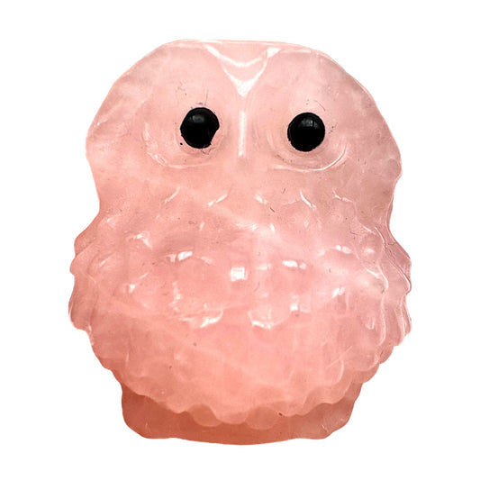 Figurine hibou dodu en Quartz rose