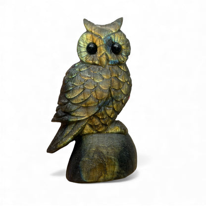 Figurine Hibou en Labradorite AA+ 10x5 cm (modèle unique nº14)