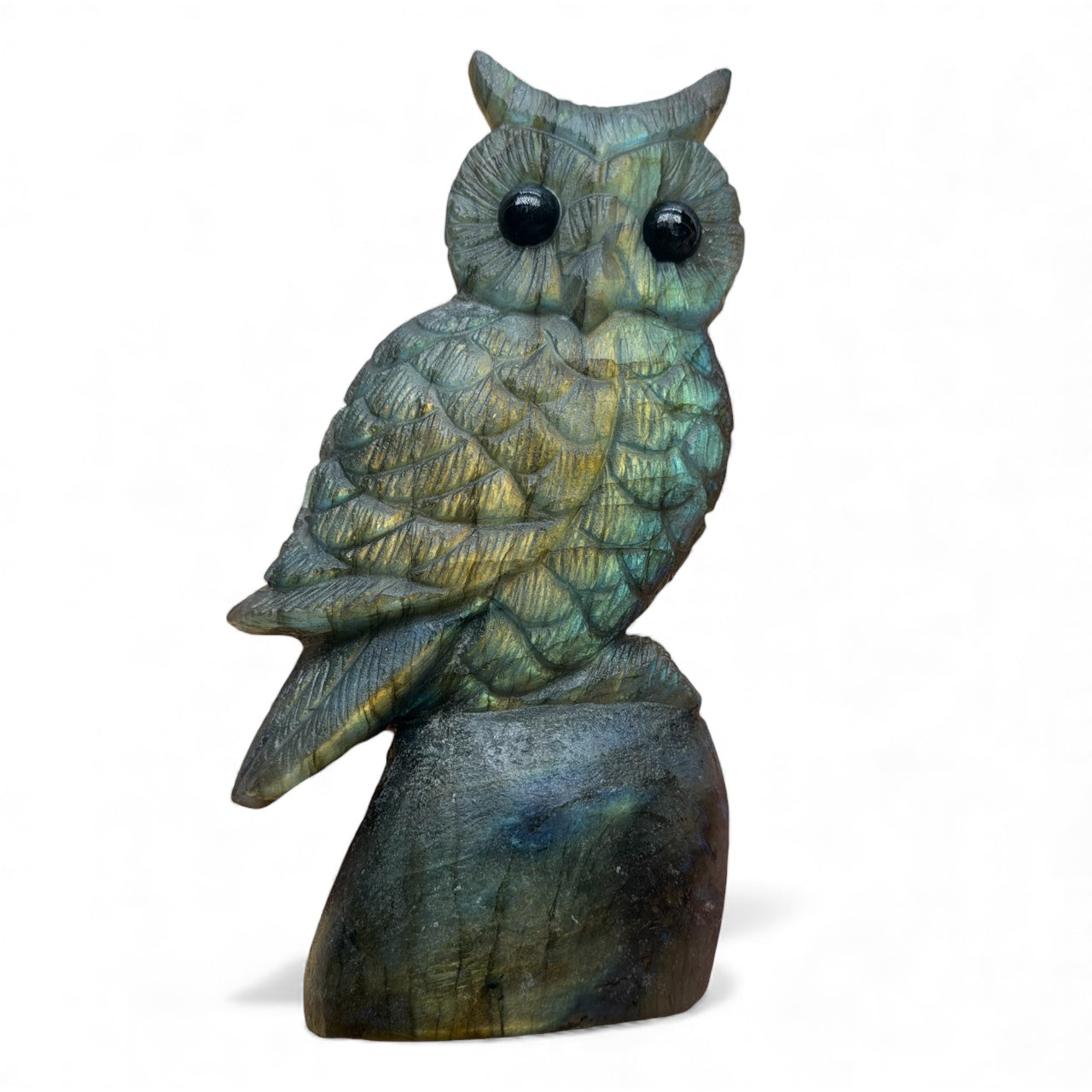 Figurine Hibou en Labradorite AA+ 10x4.5 cm (modèle unique nº15)