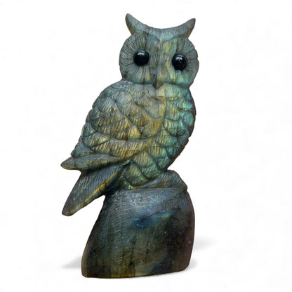 Figurine Hibou en Labradorite AA+ 10x4.5 cm (modèle unique nº15)