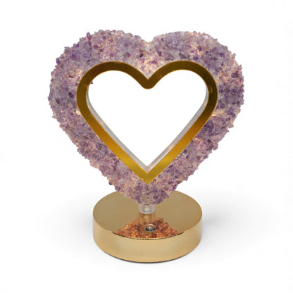 Lampe Cœur en Améthyste 21x17 cm – Rechargeable & Tactile