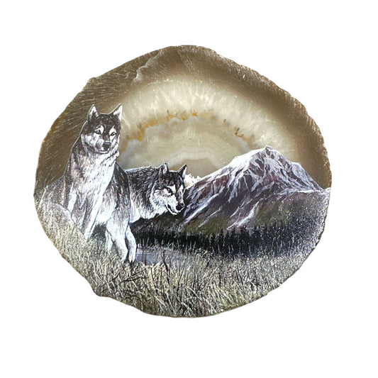 Plaque en Agate Botswana avec imprimé loup