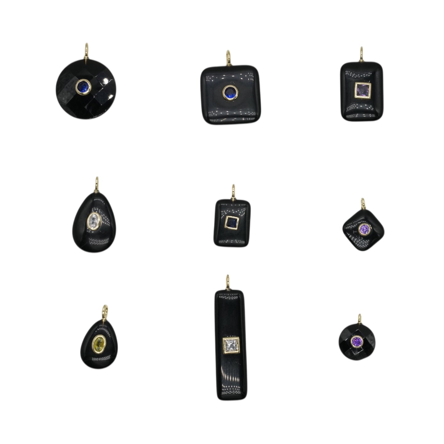 Pendentif en obsidienne noire avec pierre Zircon couleur aléatoire (11 formes disponible)