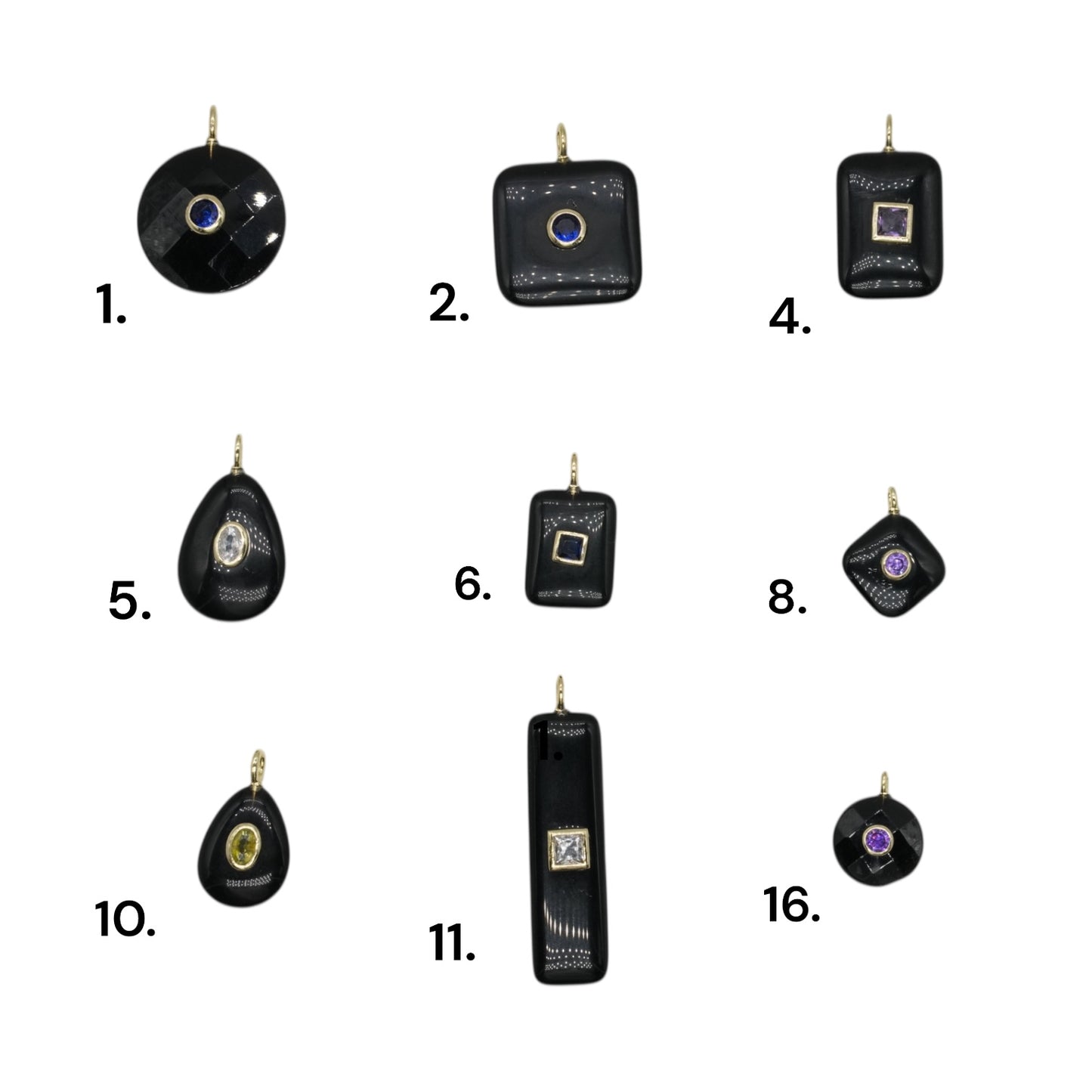 Pendentif en obsidienne noire avec pierre Zircon couleur aléatoire (11 formes disponible)