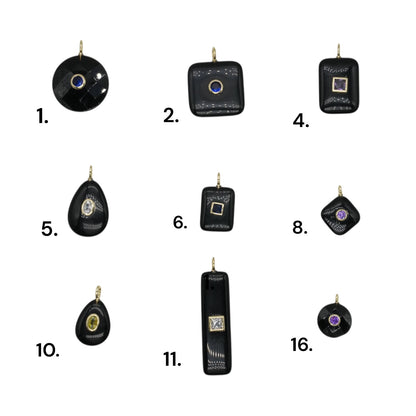 Pendentif en obsidienne noire avec pierre Zircon couleur aléatoire (11 formes disponible)
