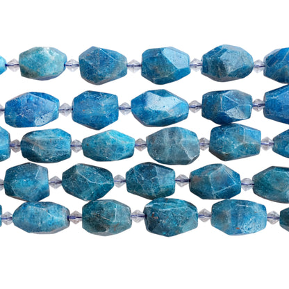 Fil de perle forme libre 18x25 mm ovale facetté Apatite bleue intercalaire perles de cristal de roche (référence 106)