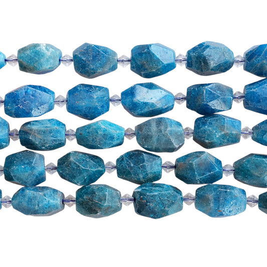 Fil de perle forme libre 18x25 mm ovale facetté Apatite bleue intercalaire perles de cristal de roche (référence 106)