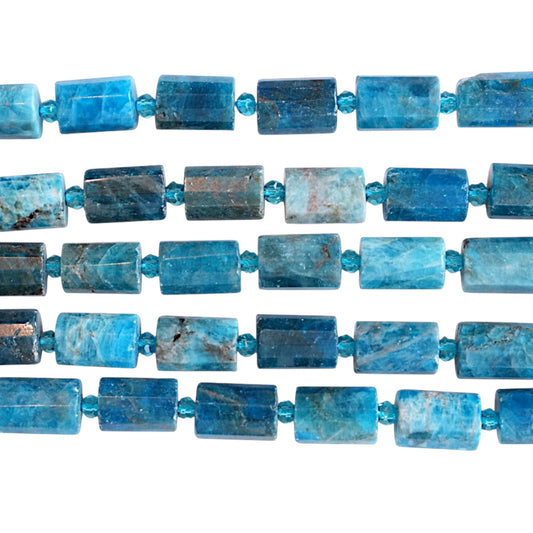 Fil de perle 10x14 mm Apatite bleue cylindre avec perles de rocaille (référence 109)
