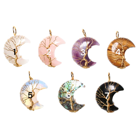 Pendentif en Arbre de vie forme lune doré