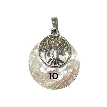 Pendentif arbre de vie forme rond argenté