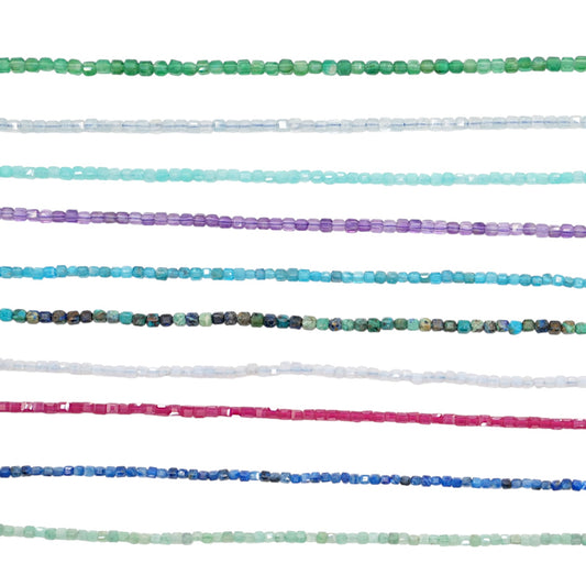 Strand of faceted square beads 2x2 mm (9 stones available)