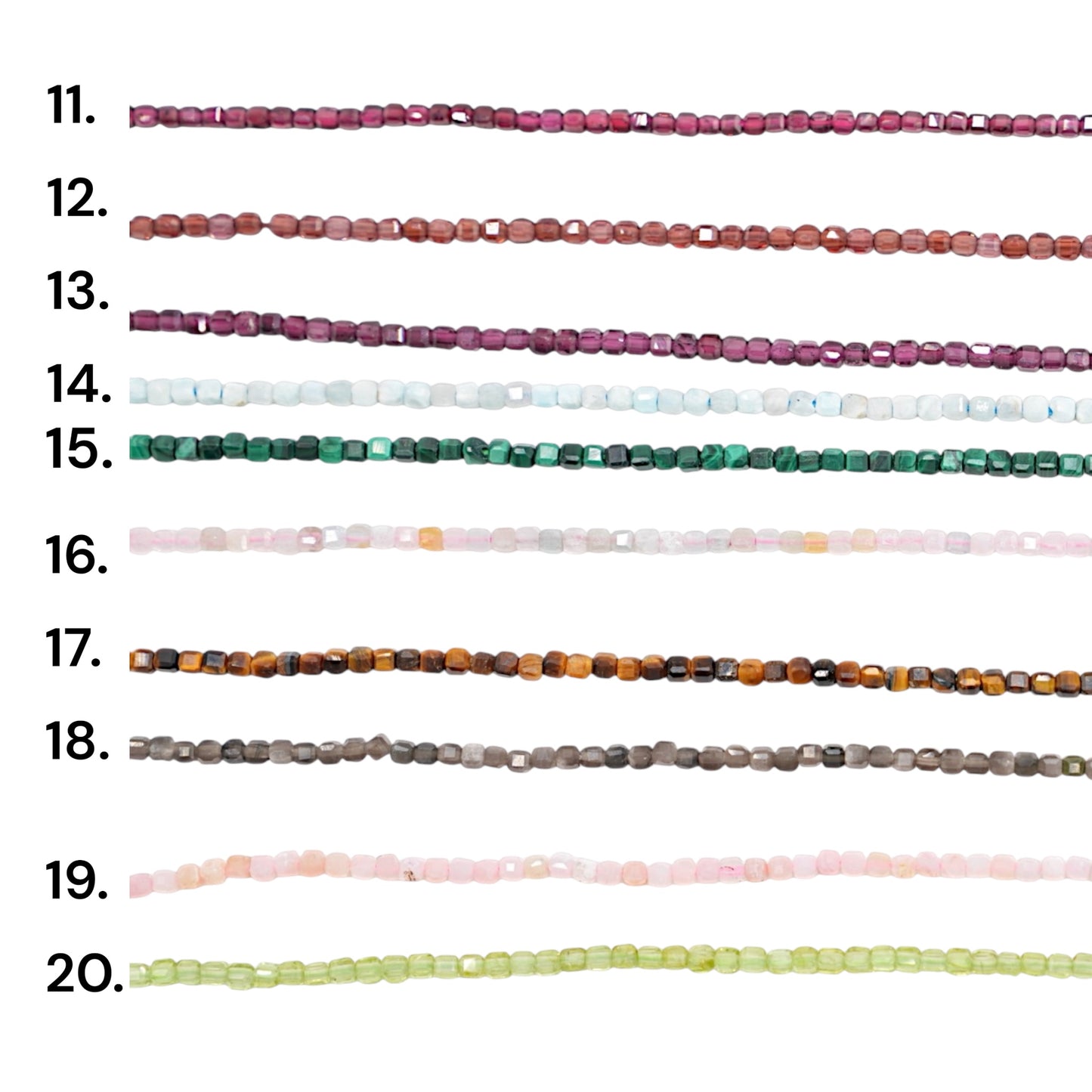 Fil de perles carrés facettés 2x2 mm (30 pierres disponible)