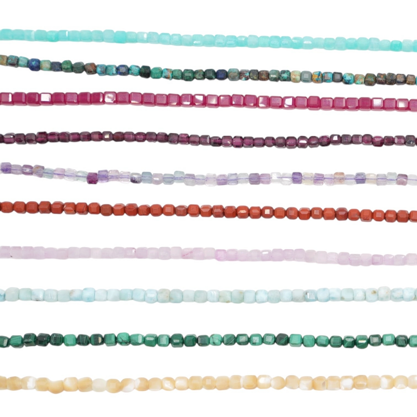 Strand of faceted square beads 2x2 mm (9 stones available)
