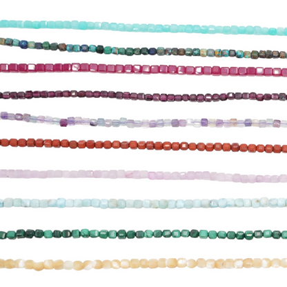 Strand of faceted square beads 2x2 mm (9 stones available)