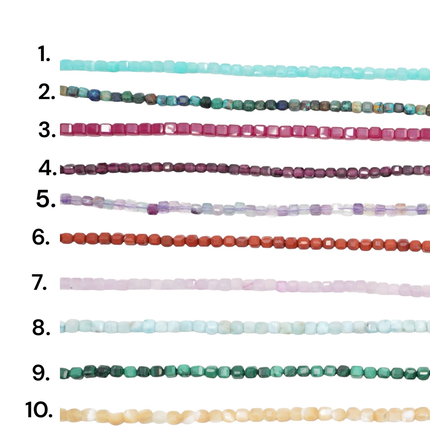 Strand of faceted square beads 2x2 mm (9 stones available)
