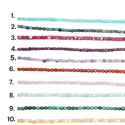 Strand of faceted square beads 2x2 mm (9 stones available)