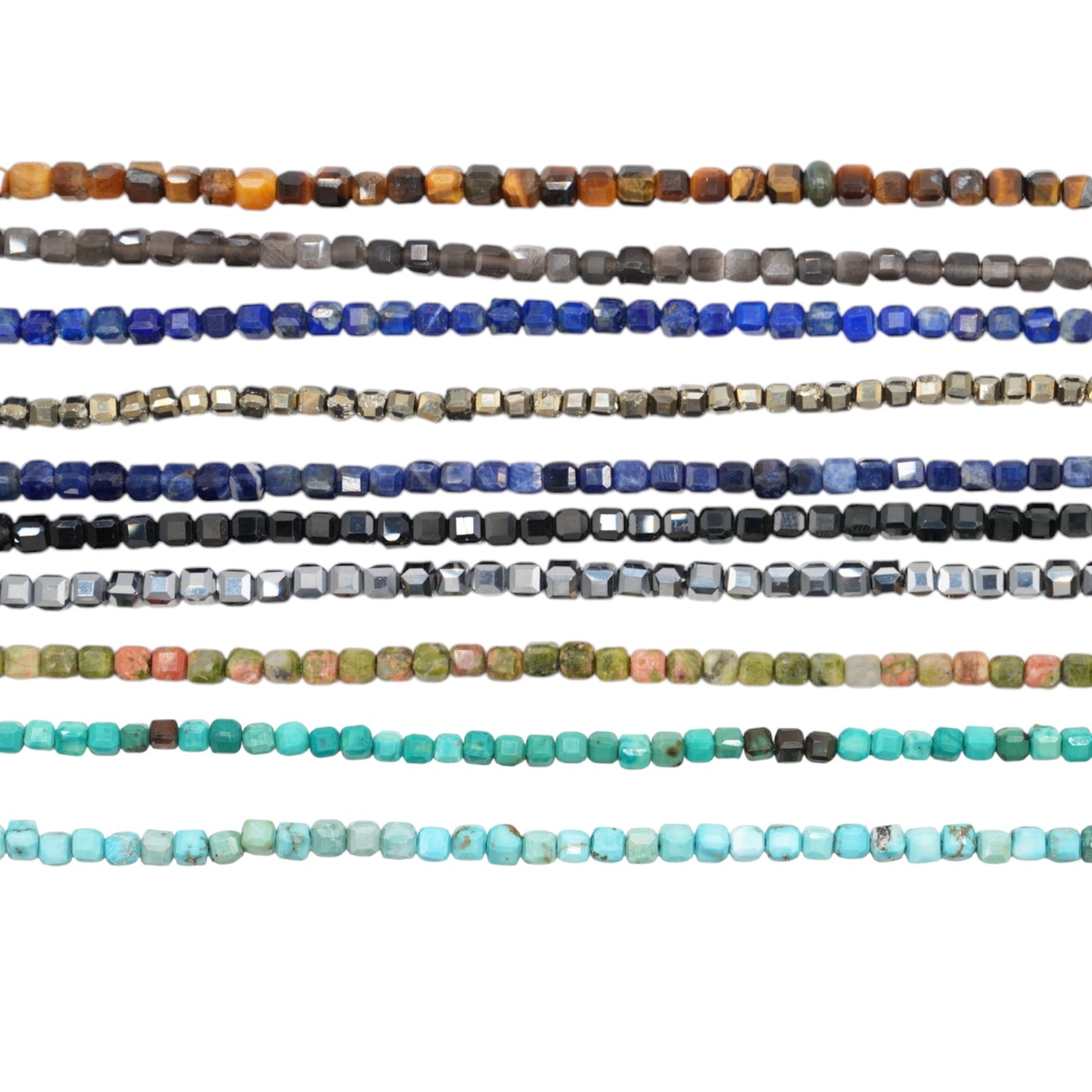 Strand of faceted square beads 2x2 mm (9 stones available)