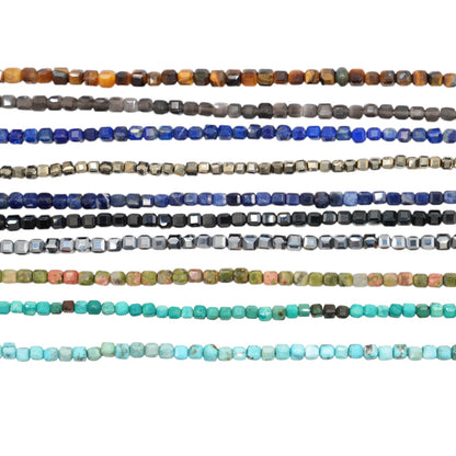 Strand of faceted square beads 2x2 mm (9 stones available)