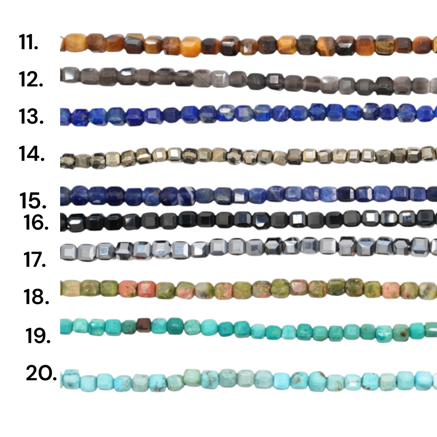 Strand of faceted square beads 2x2 mm (9 stones available)