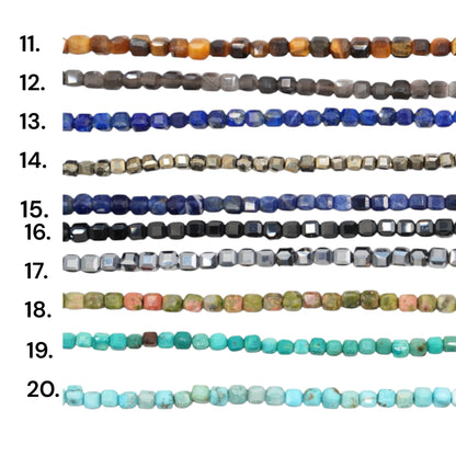Strand of faceted square beads 2x2 mm (9 stones available)
