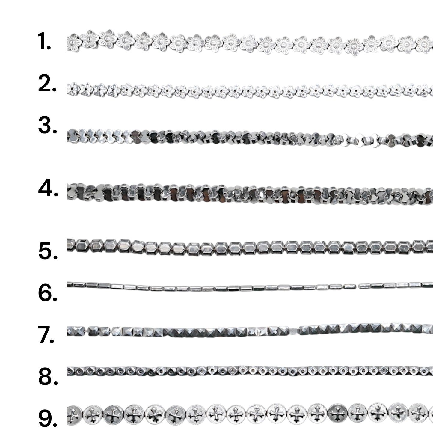 Fil de perle Hématite electroplaquée argentée HEA (249 à 258)