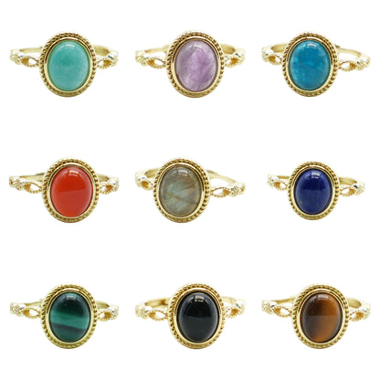 Bague en laiton rhodié doré & pierre naturelle (11 modèles réglables) #9
