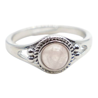 Bague en laiton rhodié argenté & pierre naturelle (Réglable) #5