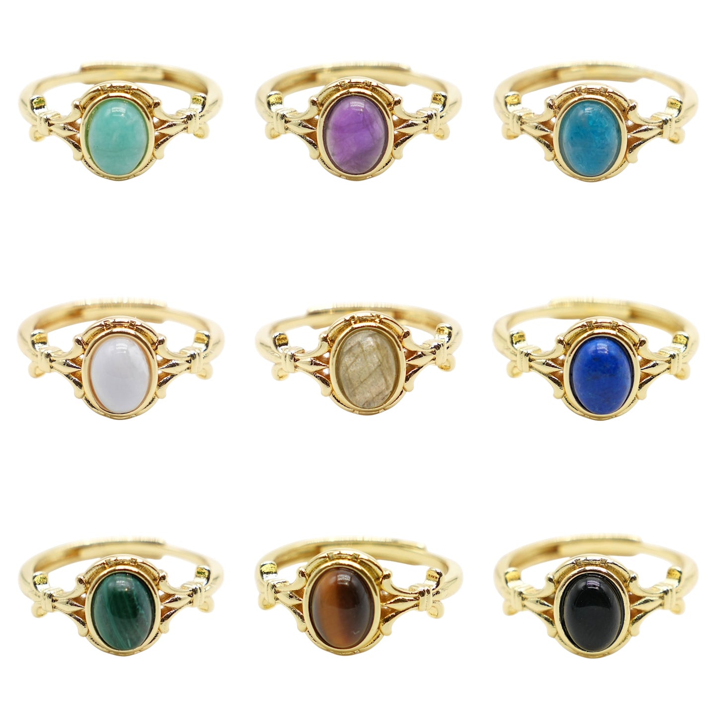 Bague en laiton rhodié doré & pierre naturelle (10 modèles réglables) #8