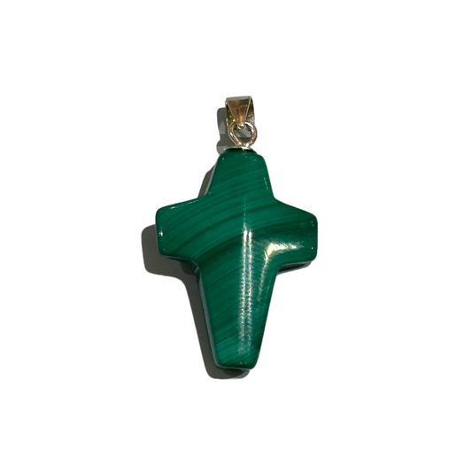 Pendentif croix Malachite dorée ou argentée