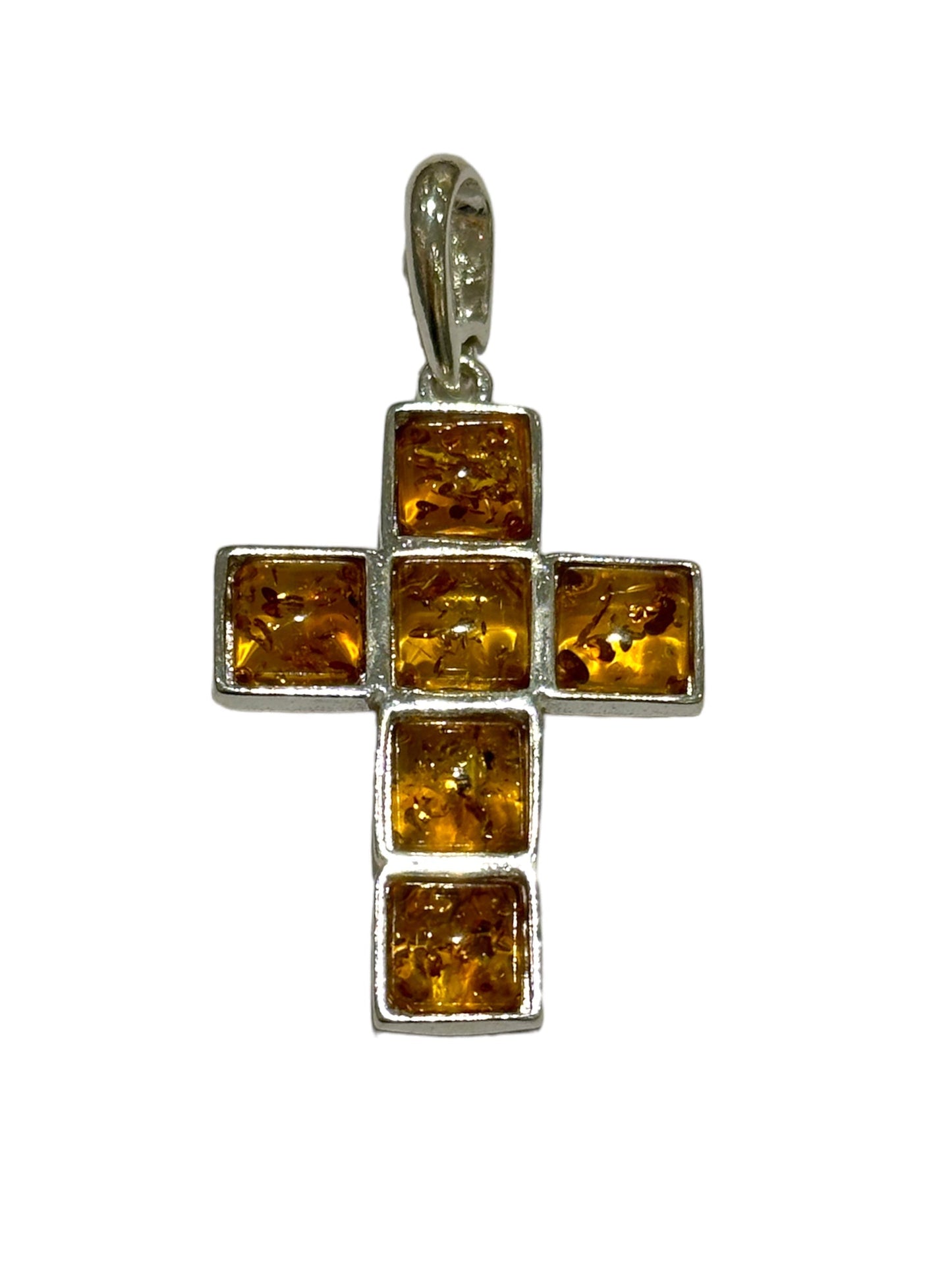 Pendentif ambre & argent forme Croix