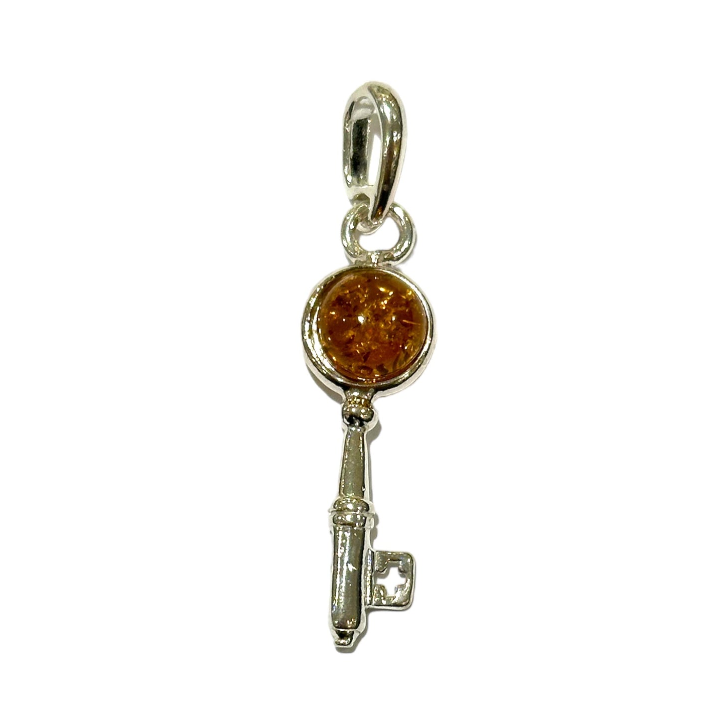 Pendentif ambre & argent forme clé