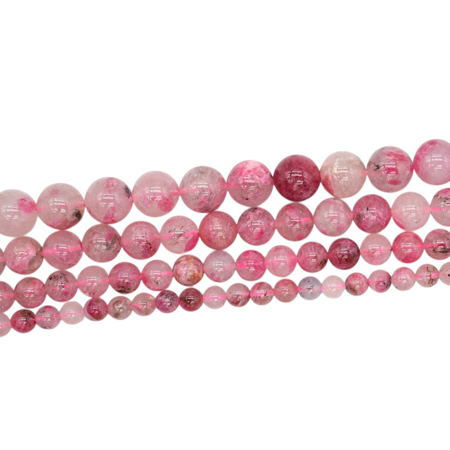 Fil de perle Rhodonite sur Quartz du Brésil AAA