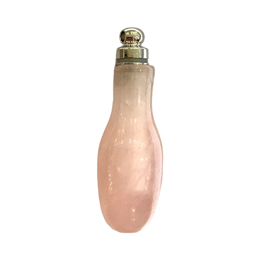 Pendentif fiole Quartz rose & acier en forme bouteille pour huile essentielle/parfum