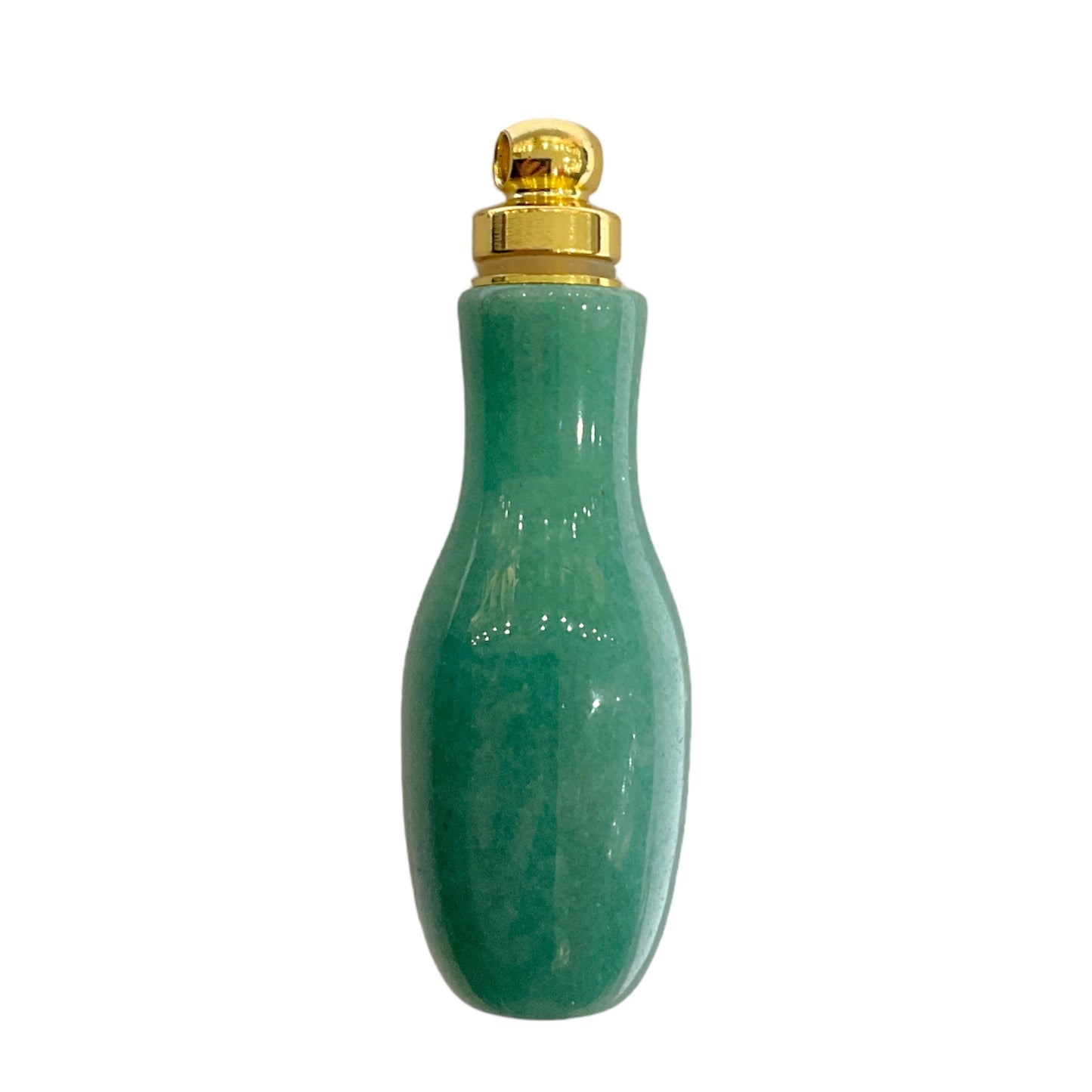 Pendentif fiole Aventurine verte & acier en forme bouteille pour huile essentielle/parfum