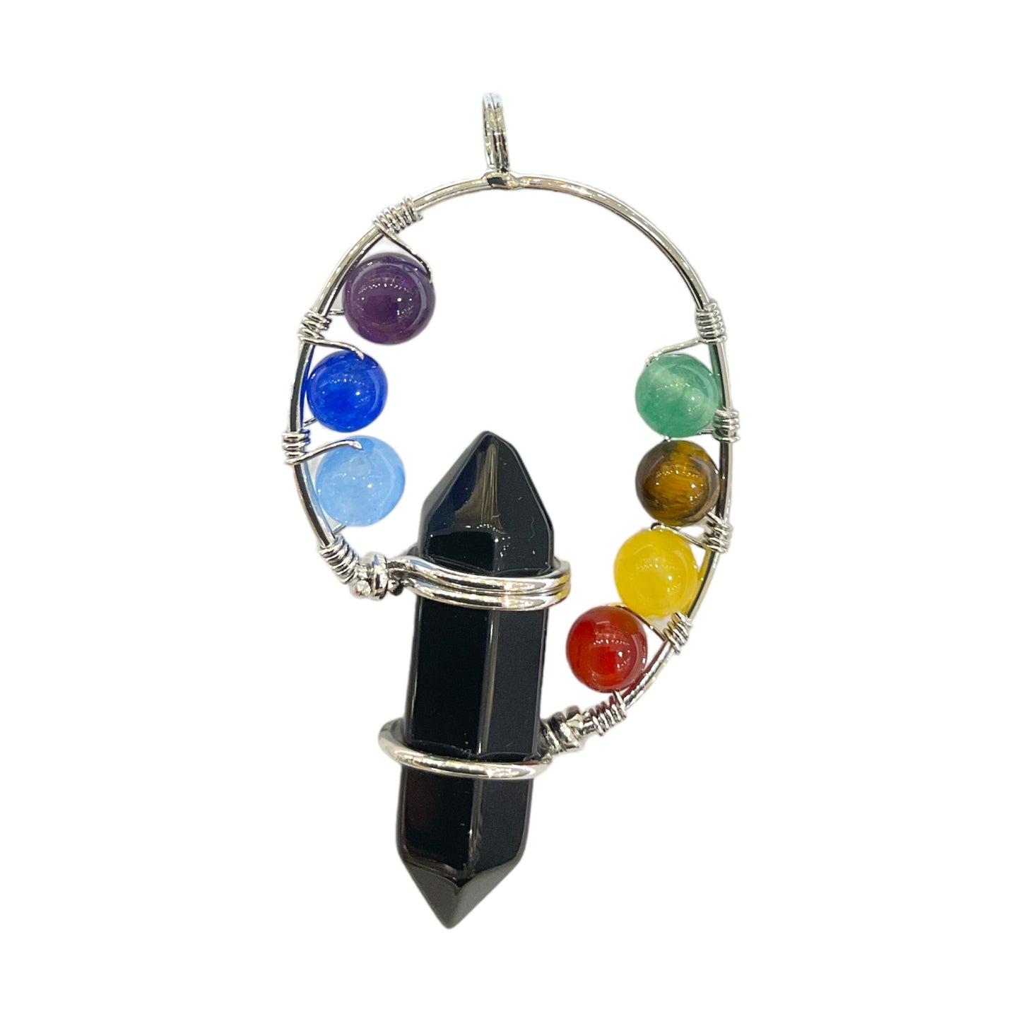 Pendentif Spirale d’or Onyx noir et 7 chakras