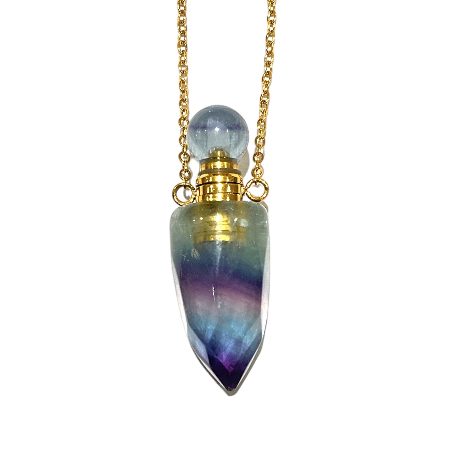 Collier fiole Fluorine multicolore pour huile essentiel/parfum