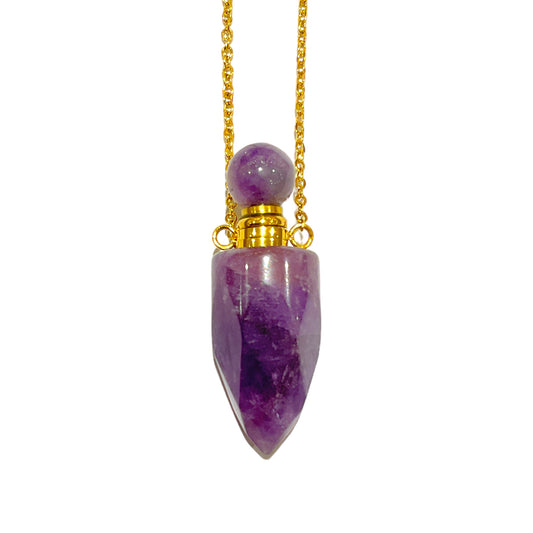 Collier fiole Amethyste pour huile essentiel/parfum