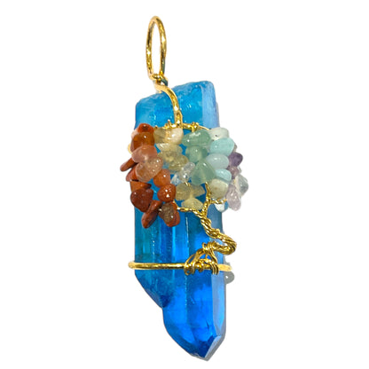 Pendentif Aqua aura Arbre de vie 7 chakras