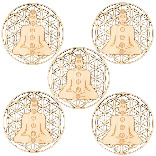 5 Plaques méditation en bois 10 cm (référence: ESO-085) - Foliesbijoux