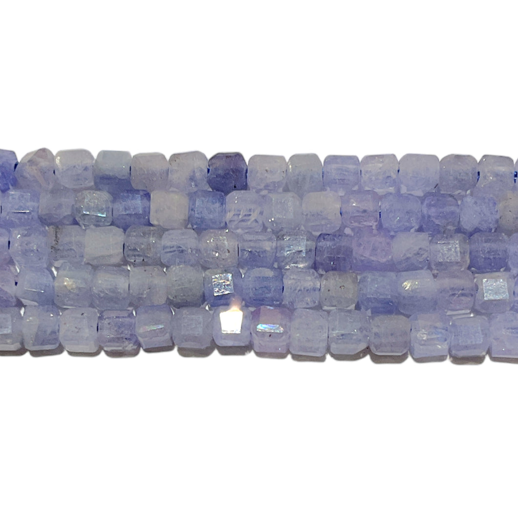 Fil de perles facettées carré Tanzanite 3x3 mm