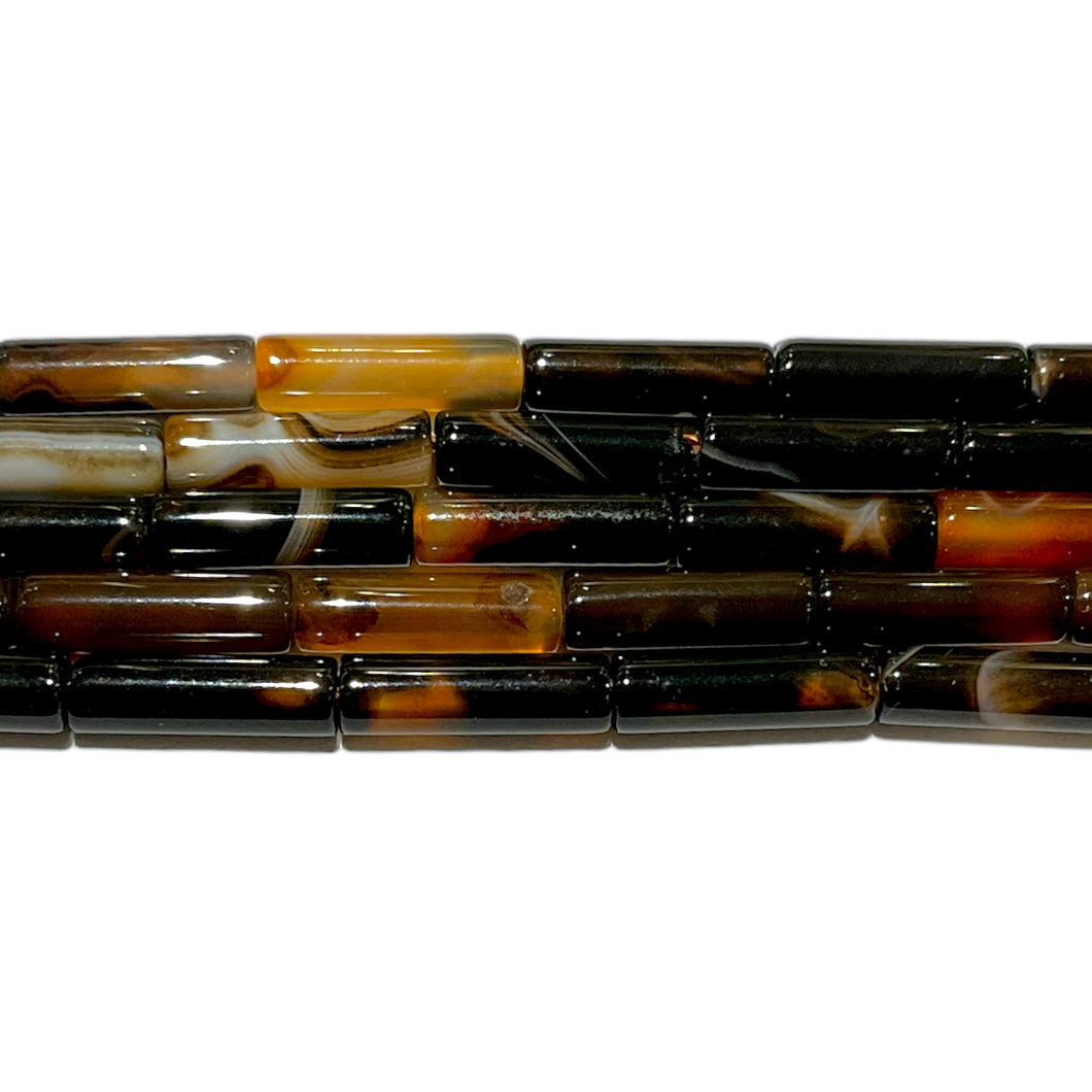 Fil de perles tubes Agate marron 4x13 mm