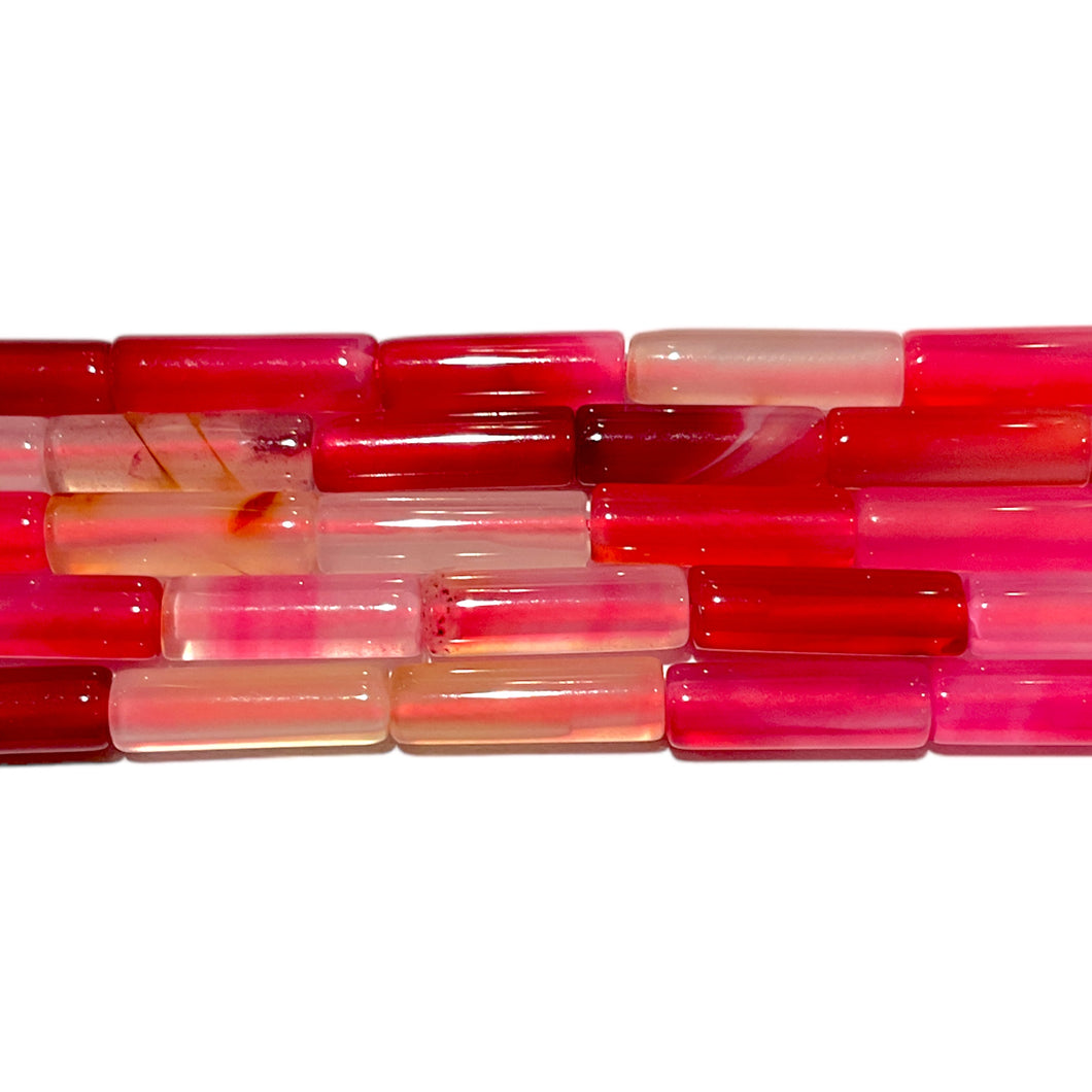 Fil de perles tubes Agate rose chauffé 4x13 mm